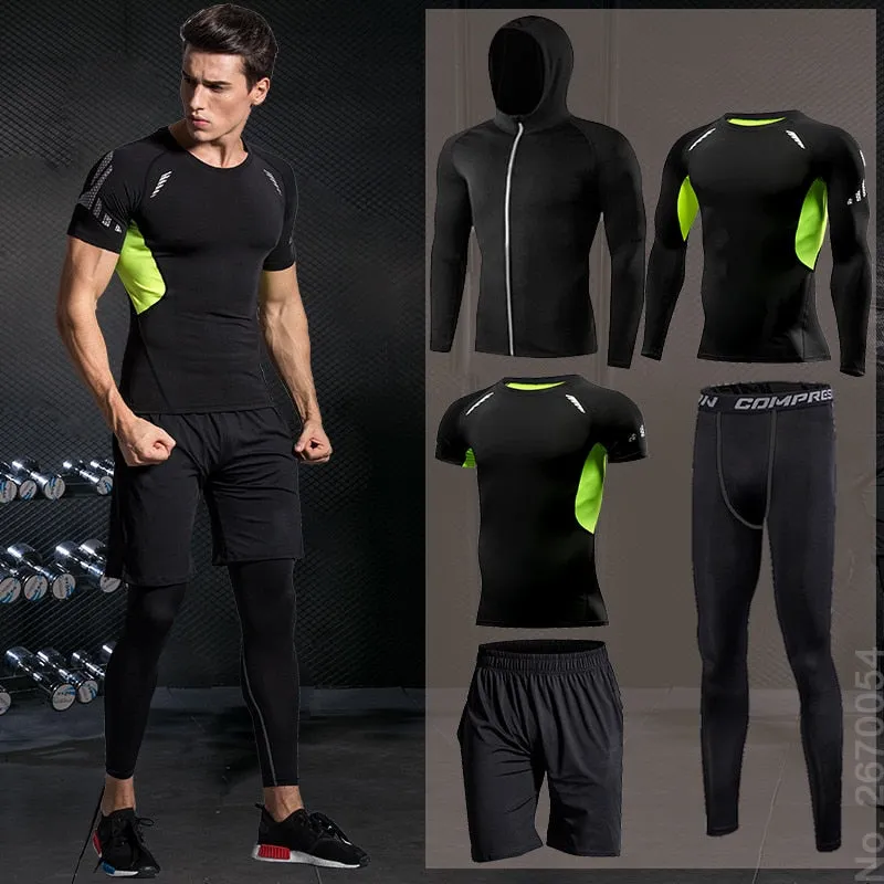 Tight Running Set for Men Fitness Sportswear Jogging Sport Suit Gym Compression Sports Clothing Training Tracksuit Rash guard