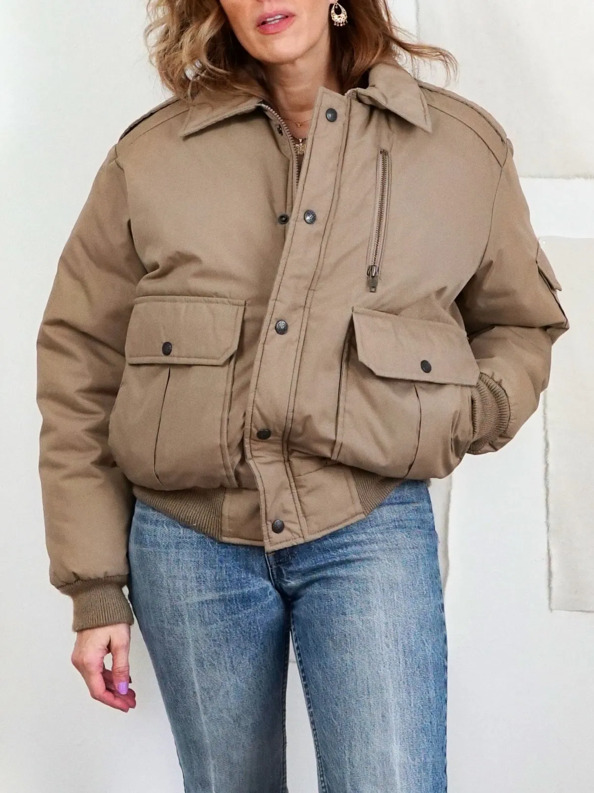 Vintage Nutmeg Down Feather Bomber Jacket