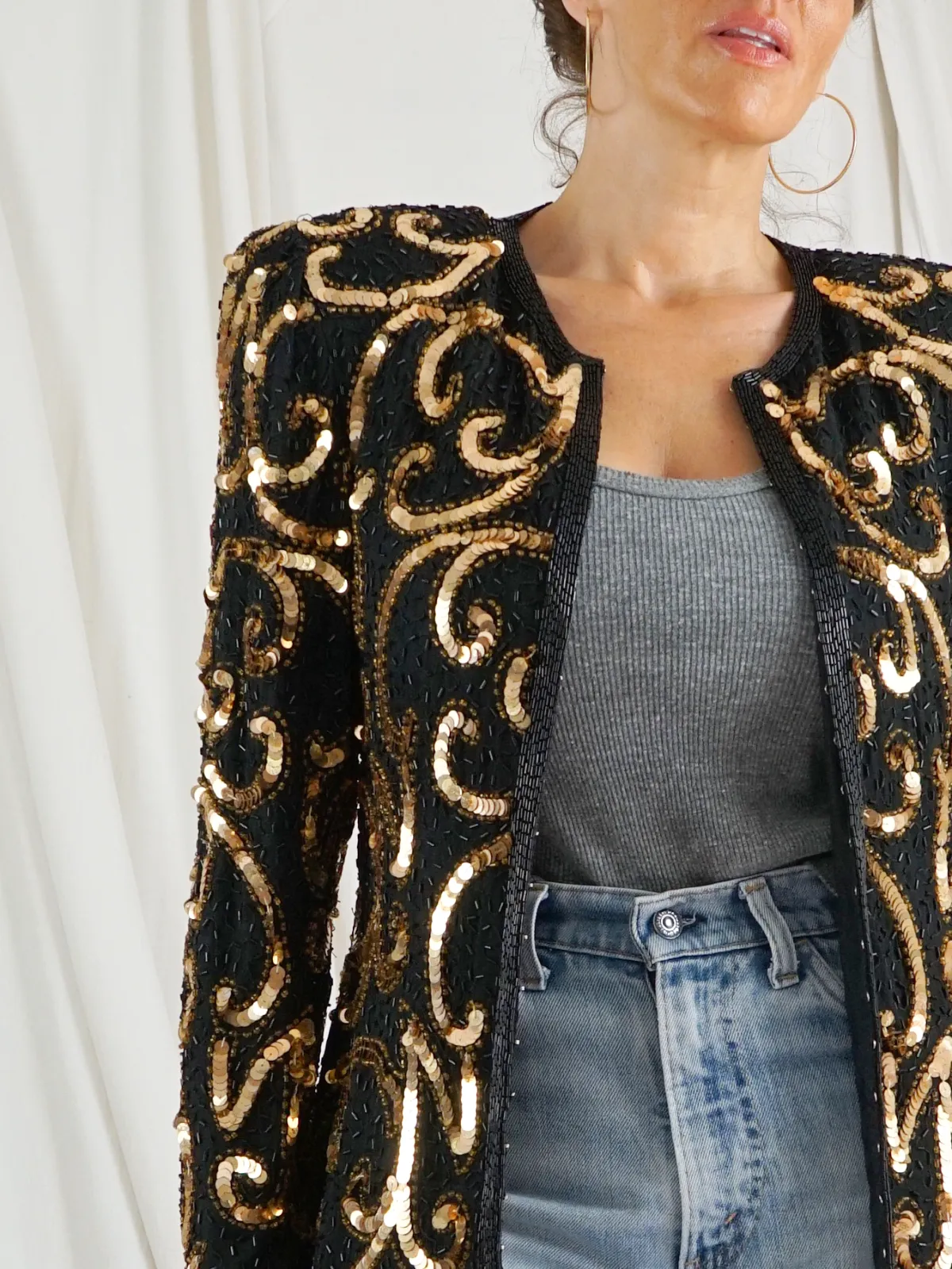 Vintage Silk Golden Sequin Jacket