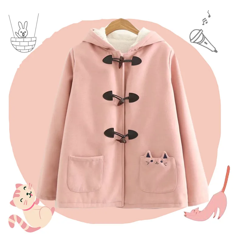 Warm Kawaii Pink/Black/Navy Cat Hooded Ear Jacket AD10178