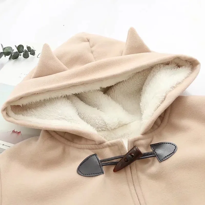 Warm Kawaii Pink/Black/Navy Cat Hooded Ear Jacket AD10178