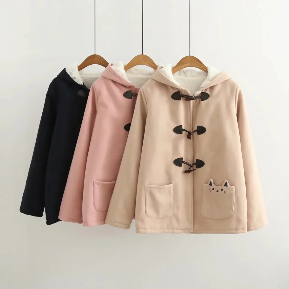 Warm Kawaii Pink/Black/Navy Cat Hooded Ear Jacket AD10178