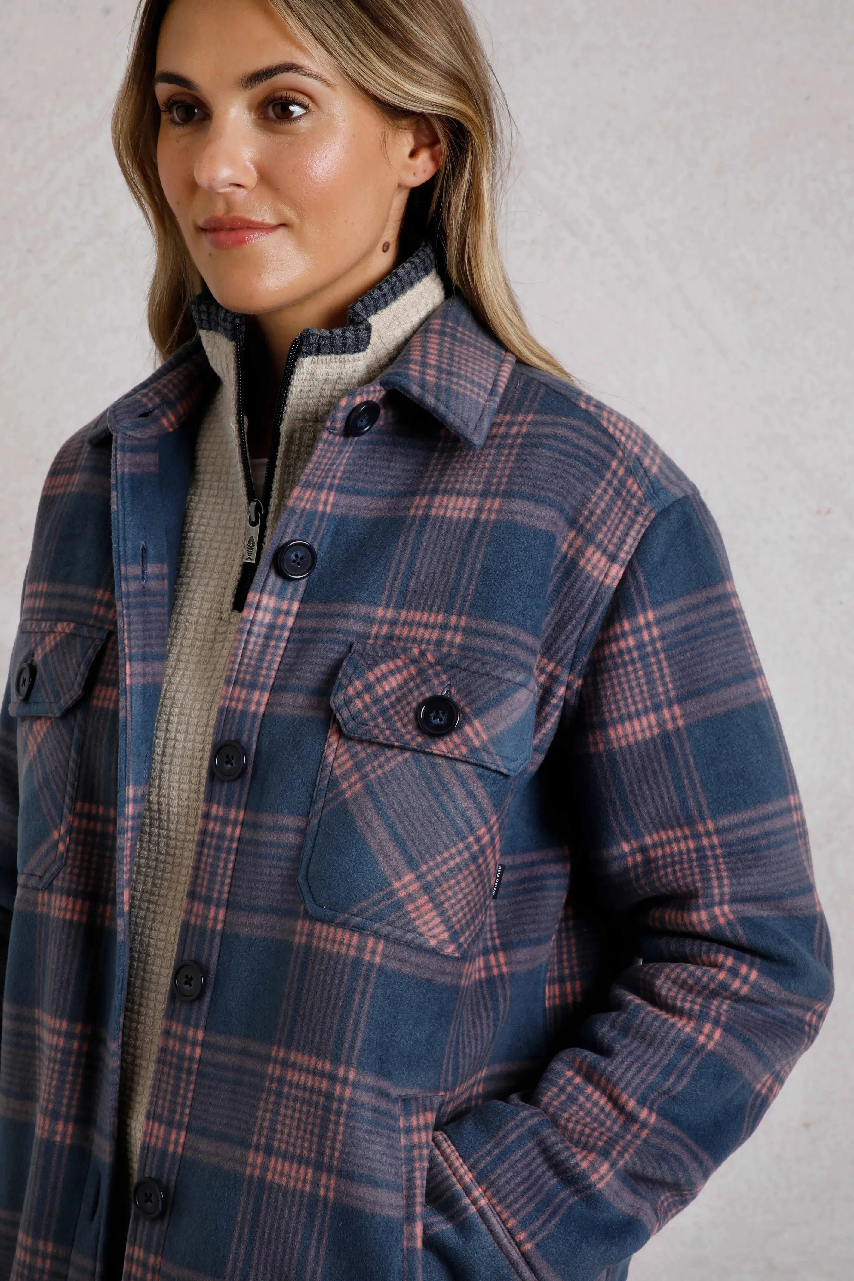 Weird Fish 10 Blue Oversized Checked Fleece Shacket