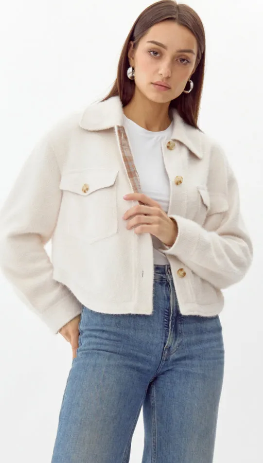 Weston Cropped Knit Jacket- Ecru