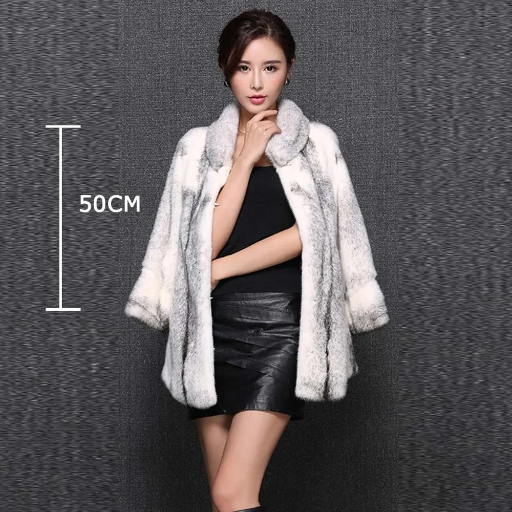 Womens Coats Mink Fur Coat Slim Waist Style Stand Collar Real Fur Jacket 16055