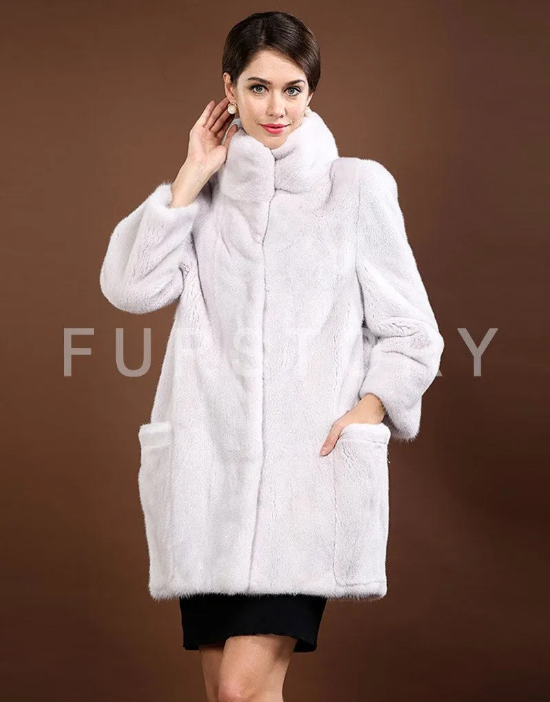 Women's Genuine Mink Fur Coat Stand Collar Natural Fur Women Jacket 16061