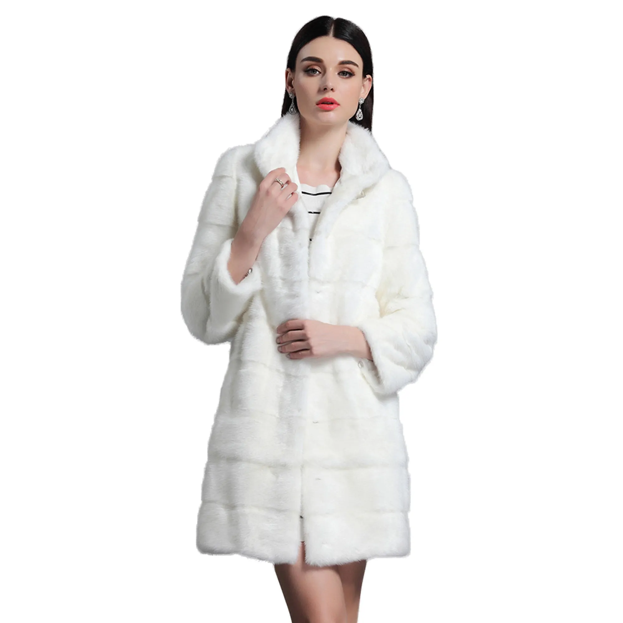 Women's Genuine Mink Fur Coat Women Hem Removable Fur Overcoat 161143