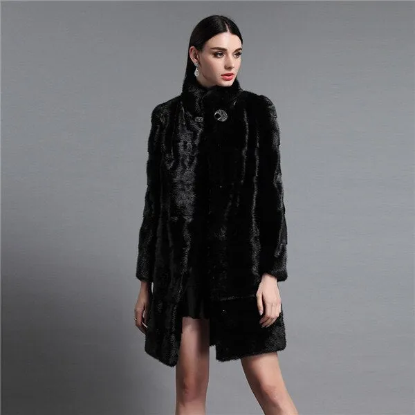 Women's Genuine Mink Fur Coat Women Hem Removable Fur Overcoat 161143