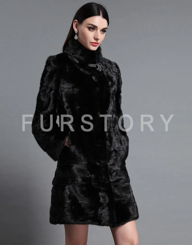 Women's Genuine Mink Fur Coat Women Hem Removable Fur Overcoat 161143