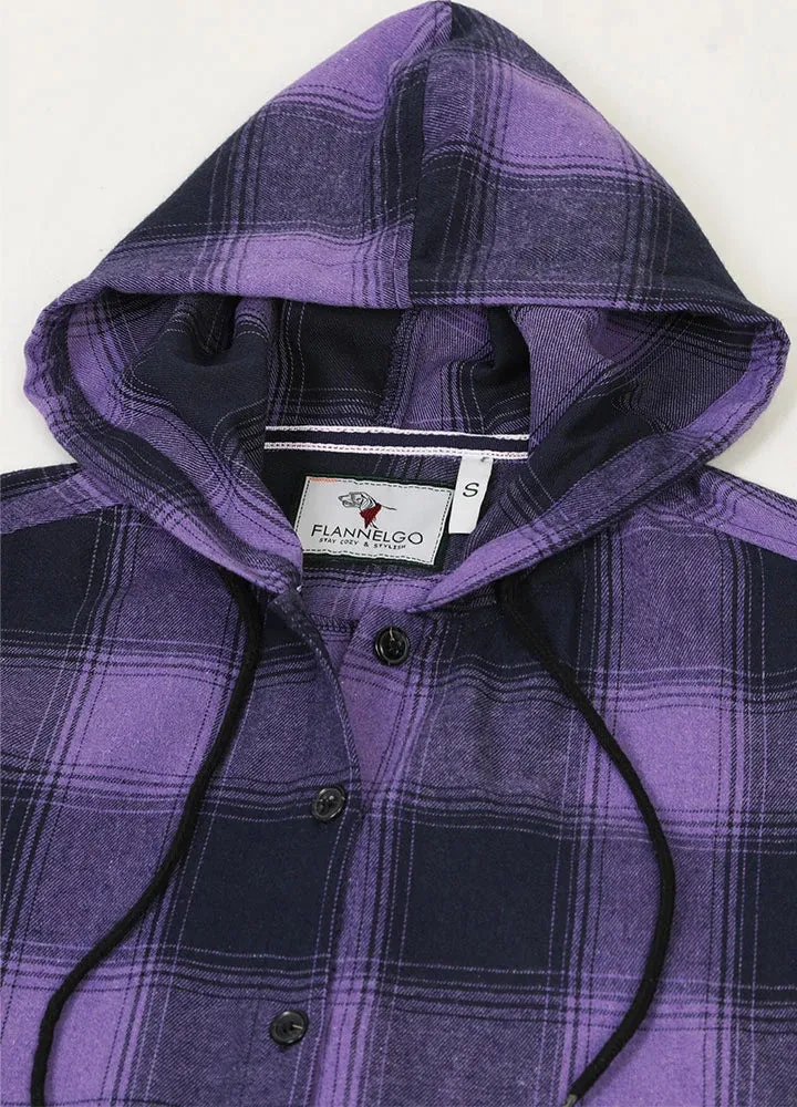 Women's Hooded Flannel Shirt Button Up Plaid Hoodie with Hand Pockets