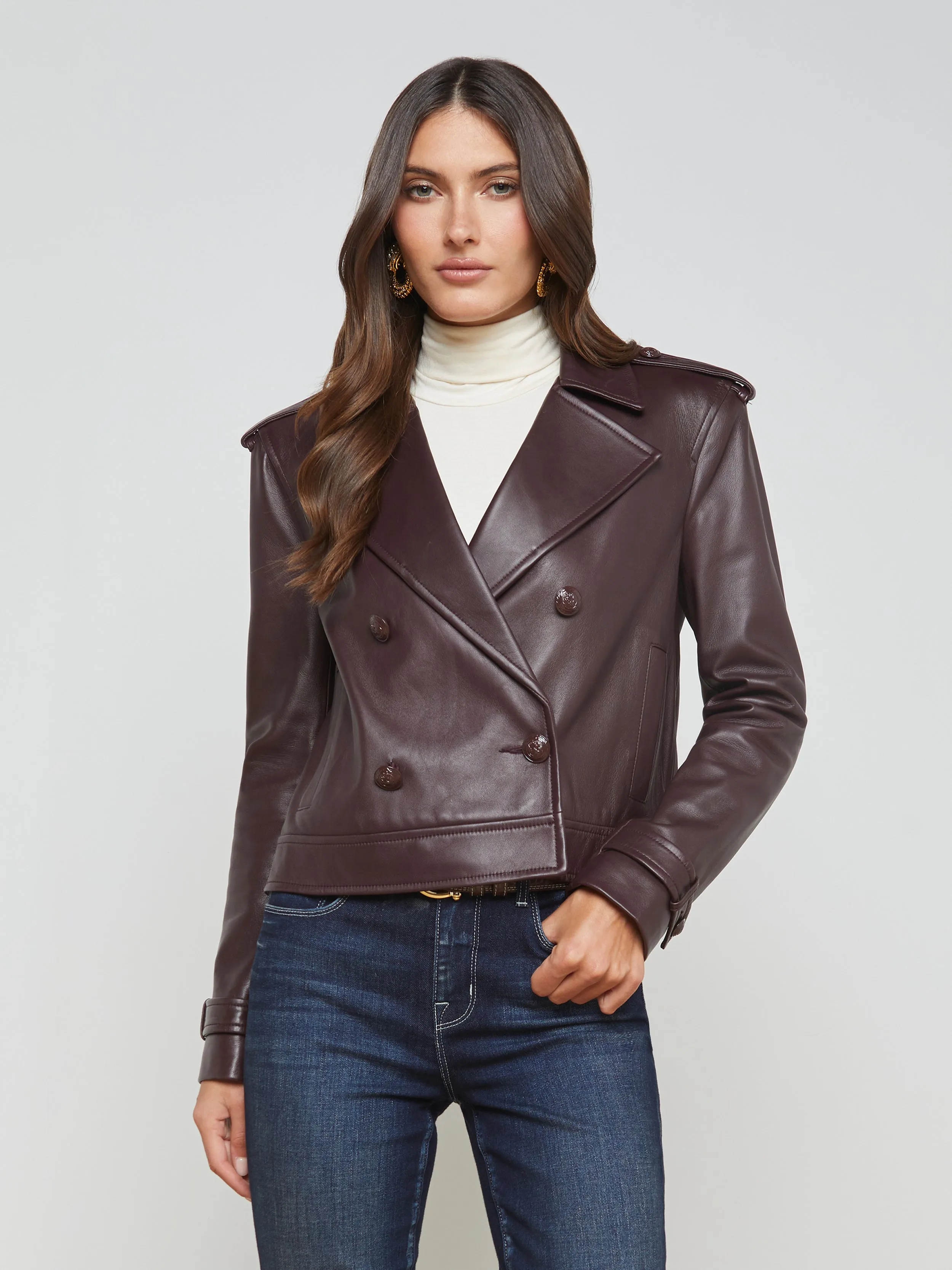 Xoey Cropped Leather Trench Coat